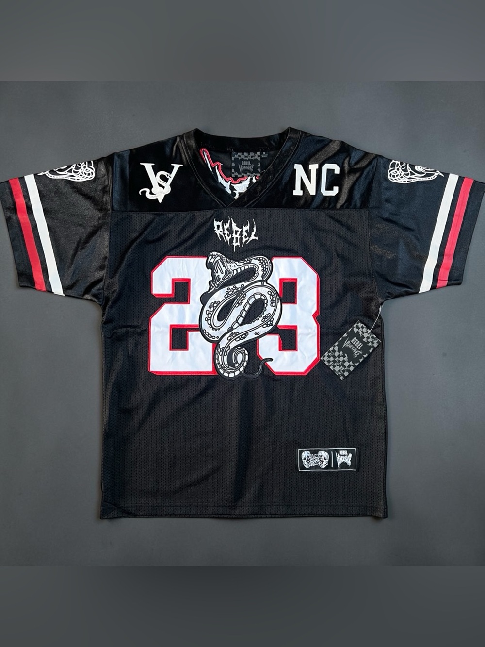 Rebel Vengeance Men’s Jersey Black Cobra 23 Graphic Mesh Streetwear sporty